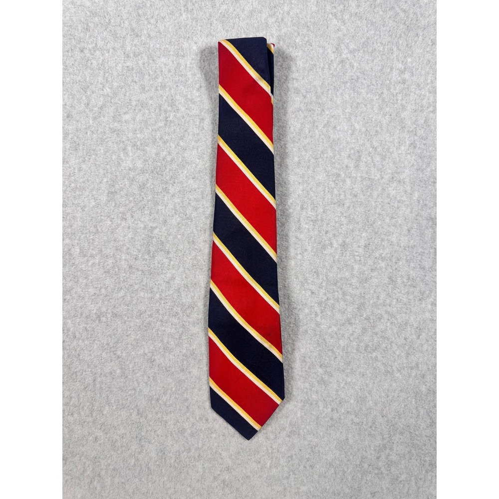 Robert Talbott Jarrods Mens Silk Tie Navy Red Gold Striped Hand Sewn USA Made
